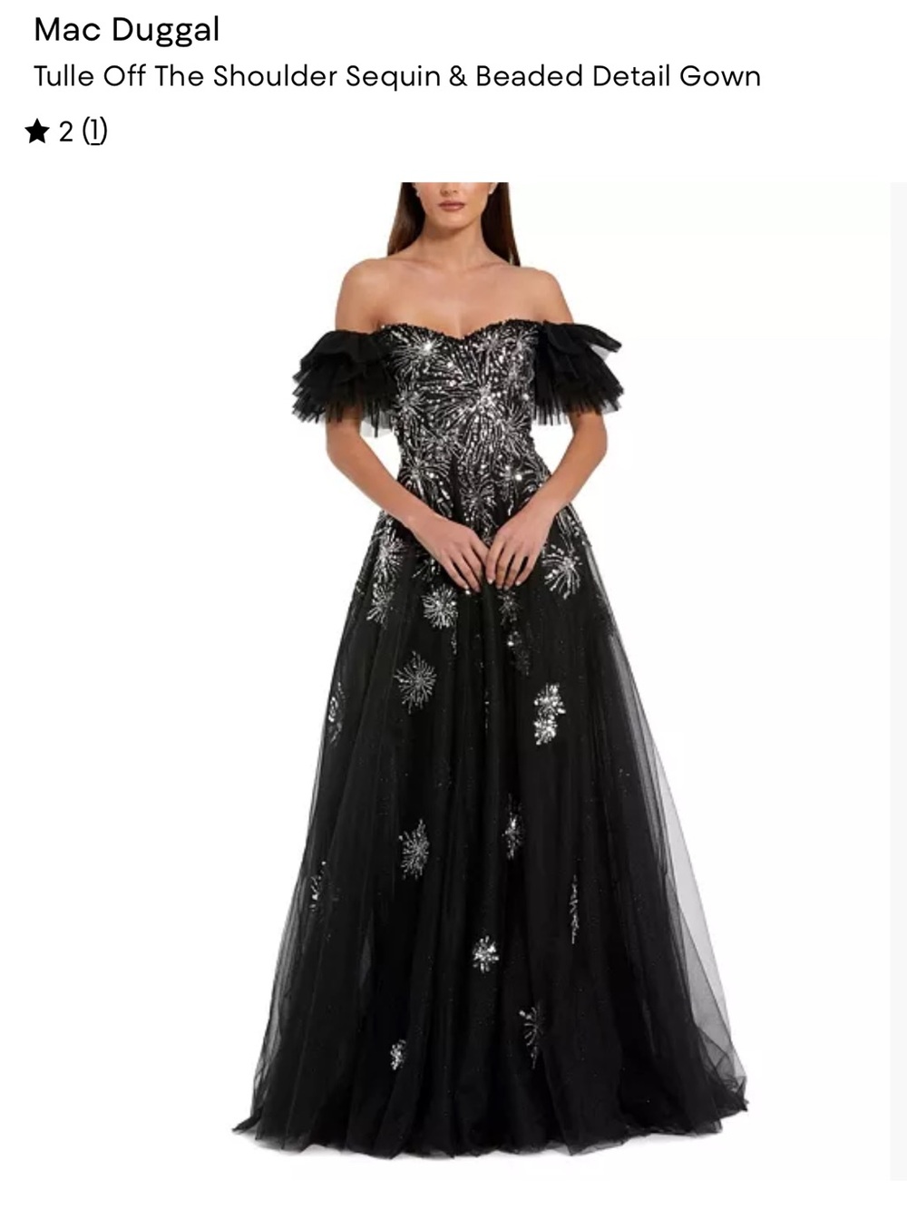 Mac Duggal Black Off-the-Shoulder Tulle Gown with Silver Sequin Stars